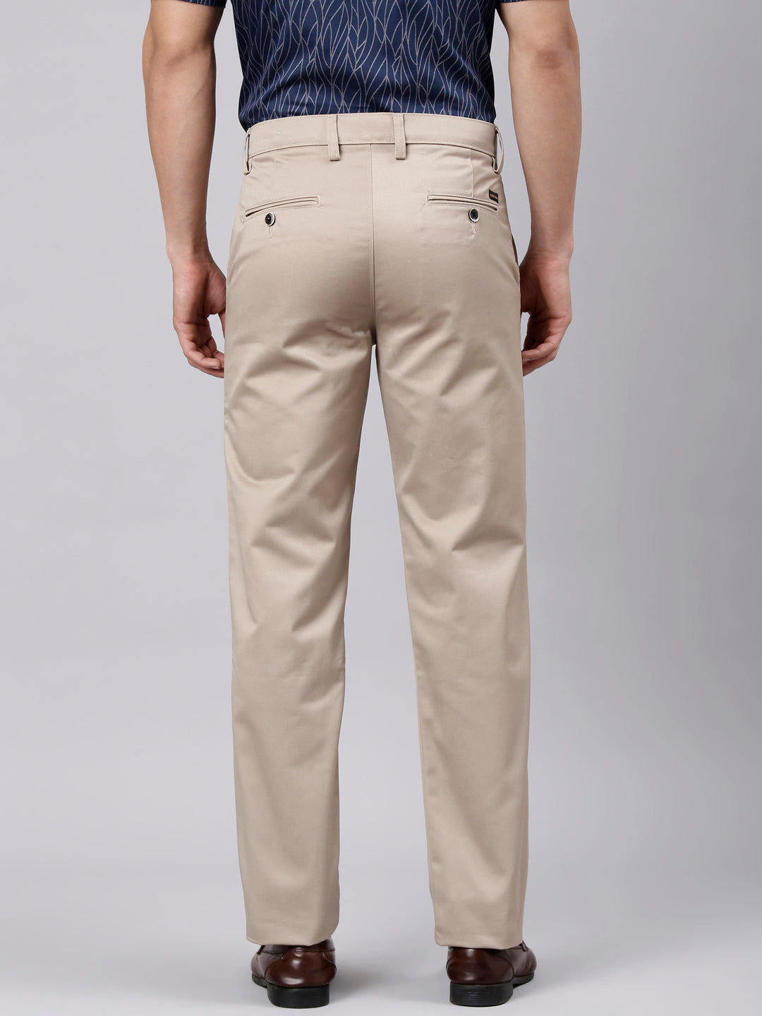 Classic Polo Men's Light Khaki Straight Fit Solid Cotton Trouser | GLINT - LT.KHAKI STF