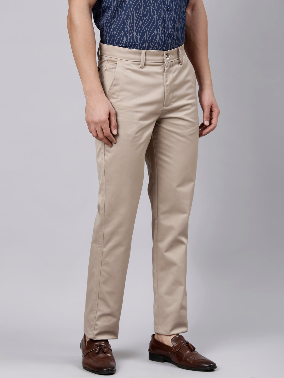 Classic Polo Men's Light Khaki Straight Fit Solid Cotton Trouser | GLINT - LT.KHAKI STF