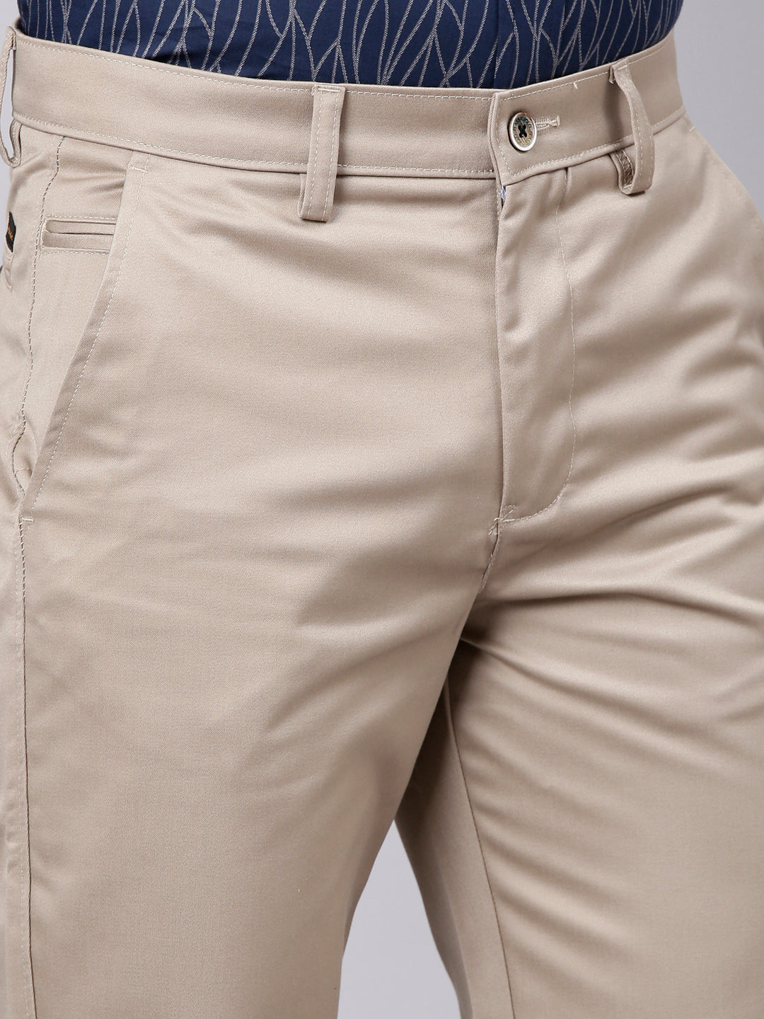 Classic Polo Men's Light Khaki Straight Fit Solid Cotton Trouser | GLINT - LT.KHAKI STF