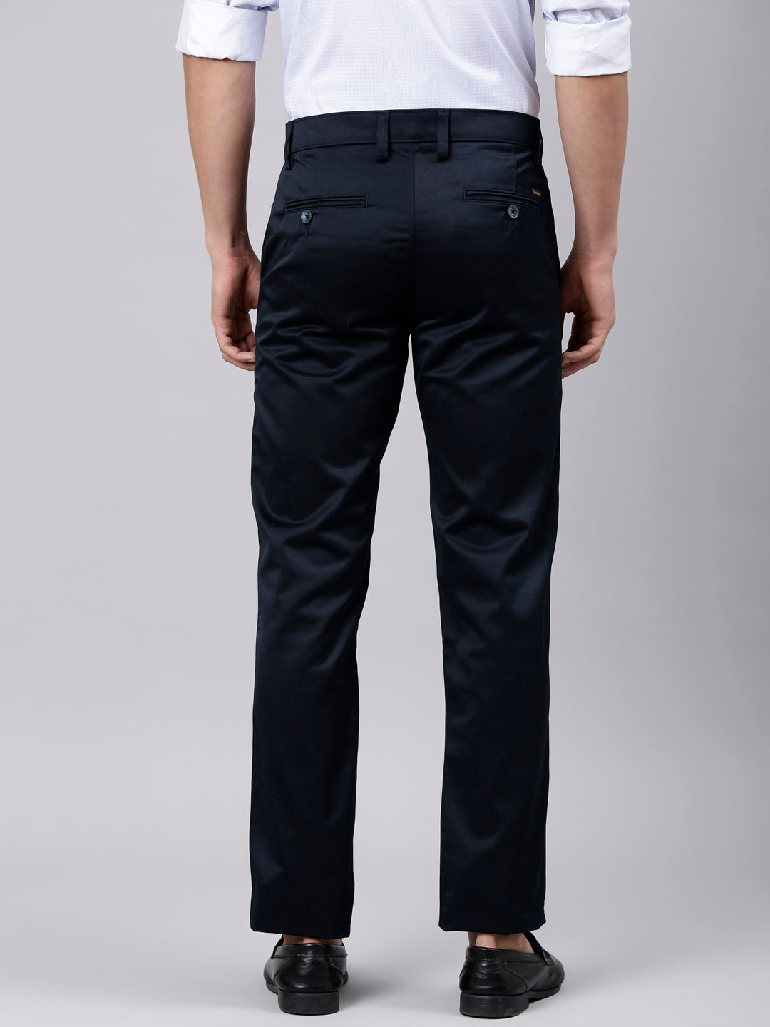 Classic Polo Men's Navy Blue Straight Fit Solid Cotton Trouser | GLINT - NAVY STF