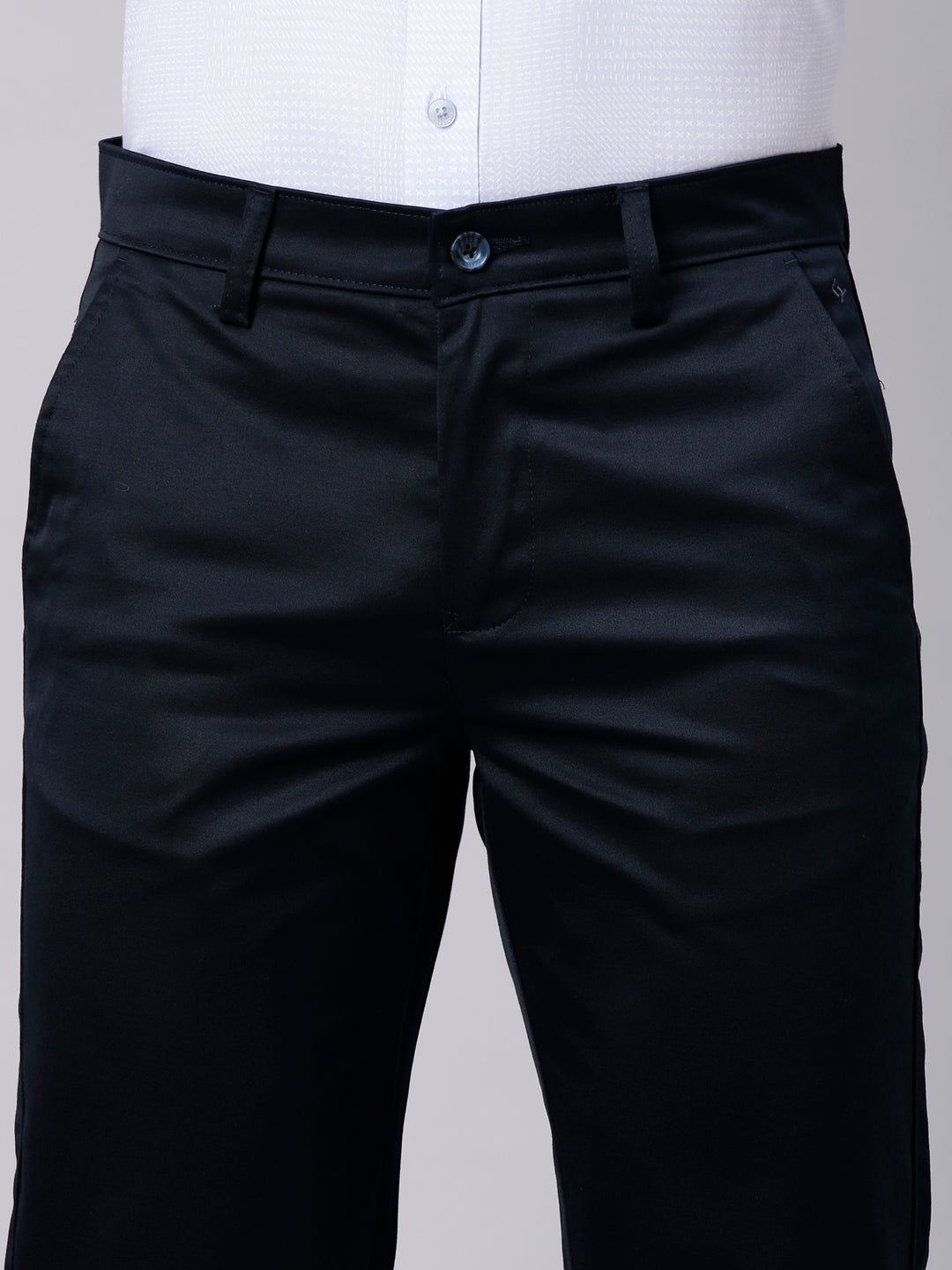 Classic Polo Men's Navy Blue Straight Fit Solid Cotton Trouser | GLINT - NAVY STF