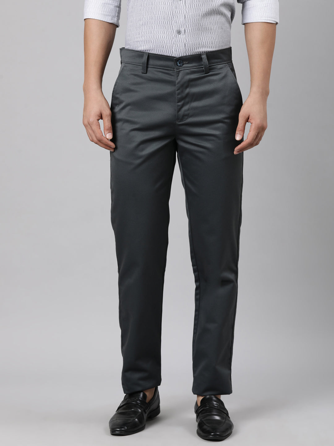 Classic Polo Men's Slate Grey Straight Fit Solid Cotton Trouser | GLINT - SLATE GREY STF