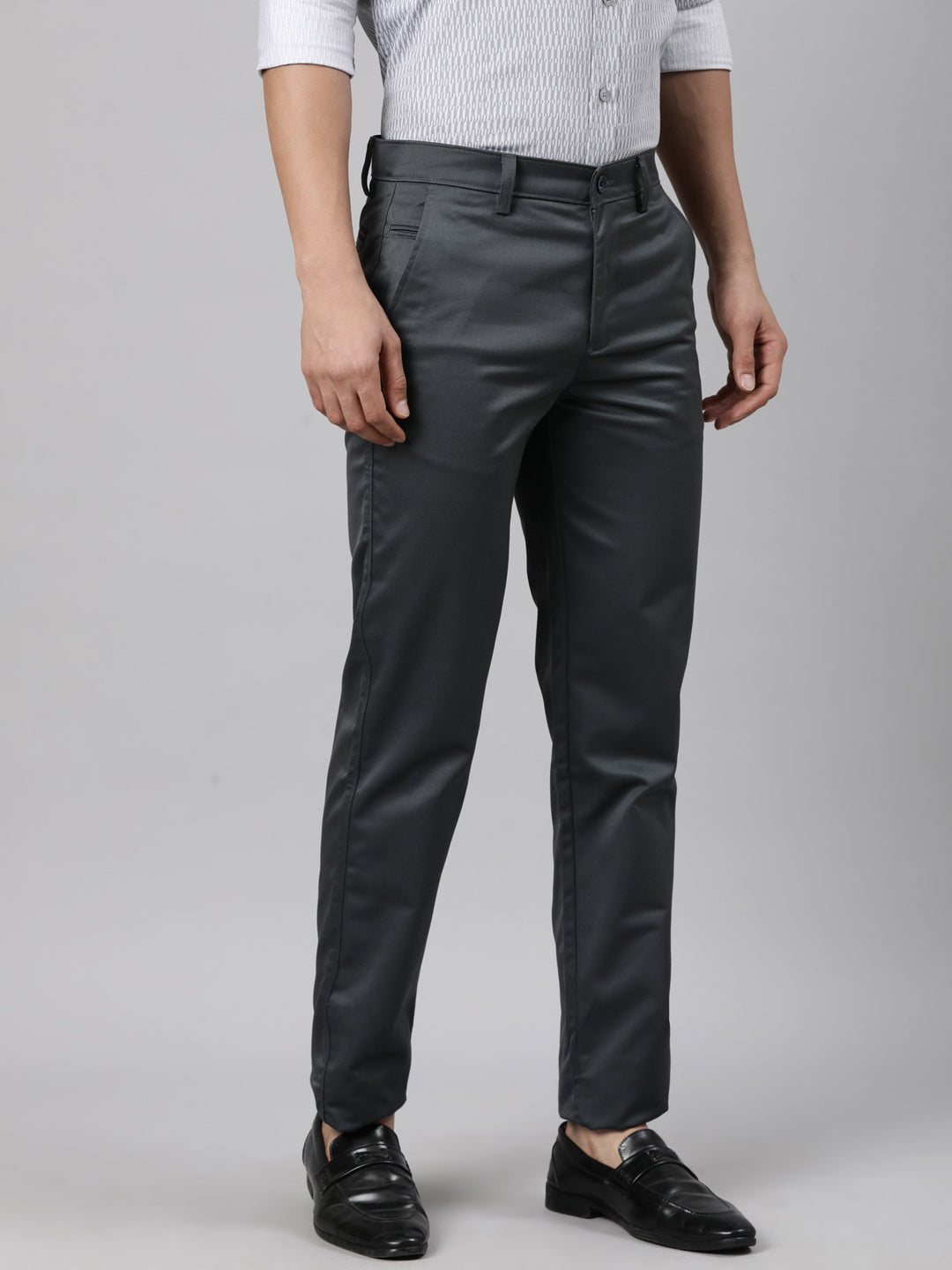 Classic Polo Men's Slate Grey Straight Fit Solid Cotton Trouser | GLINT - SLATE GREY STF