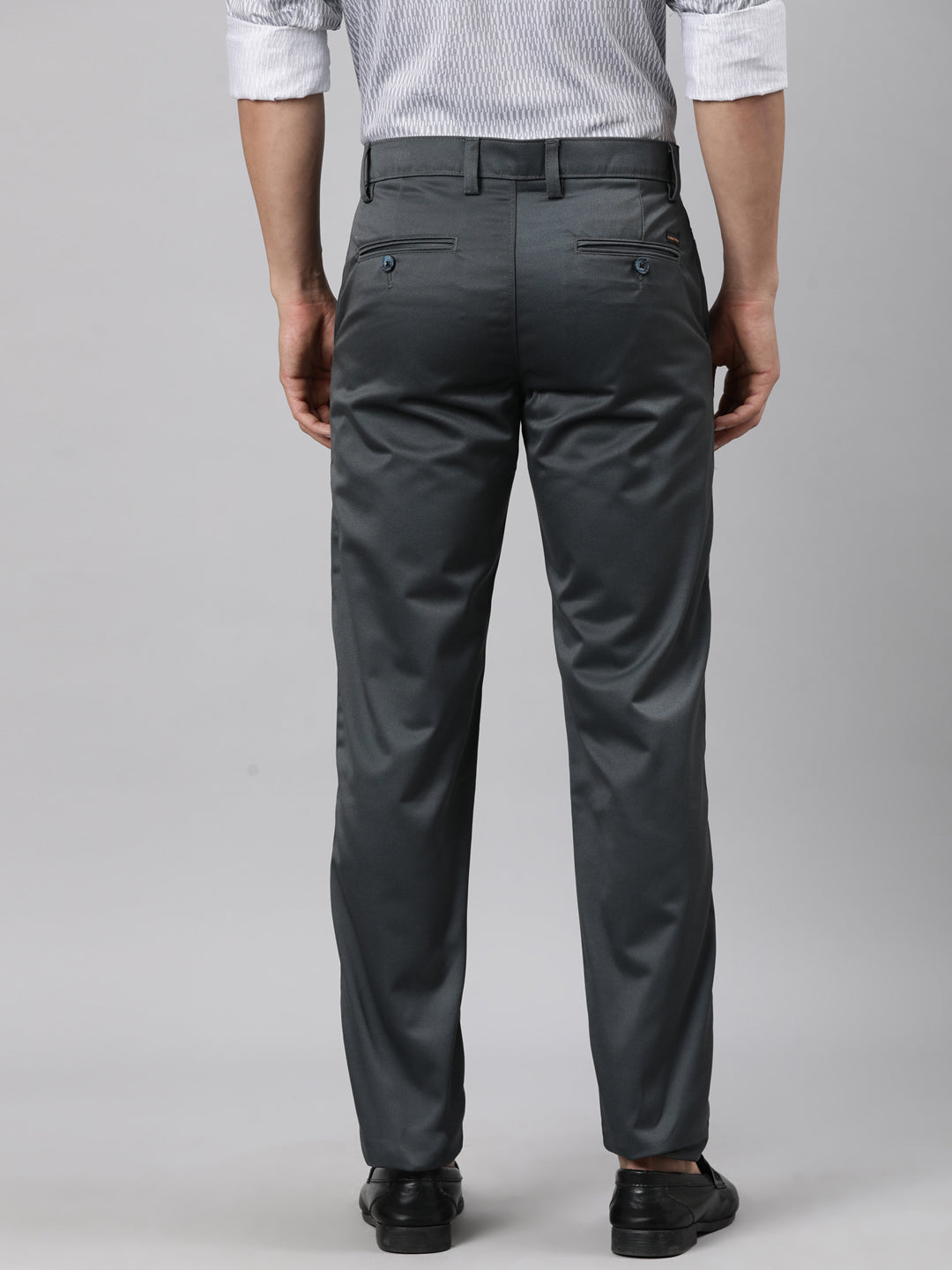 Classic Polo Men's Slate Grey Straight Fit Solid Cotton Trouser | GLINT - SLATE GREY STF