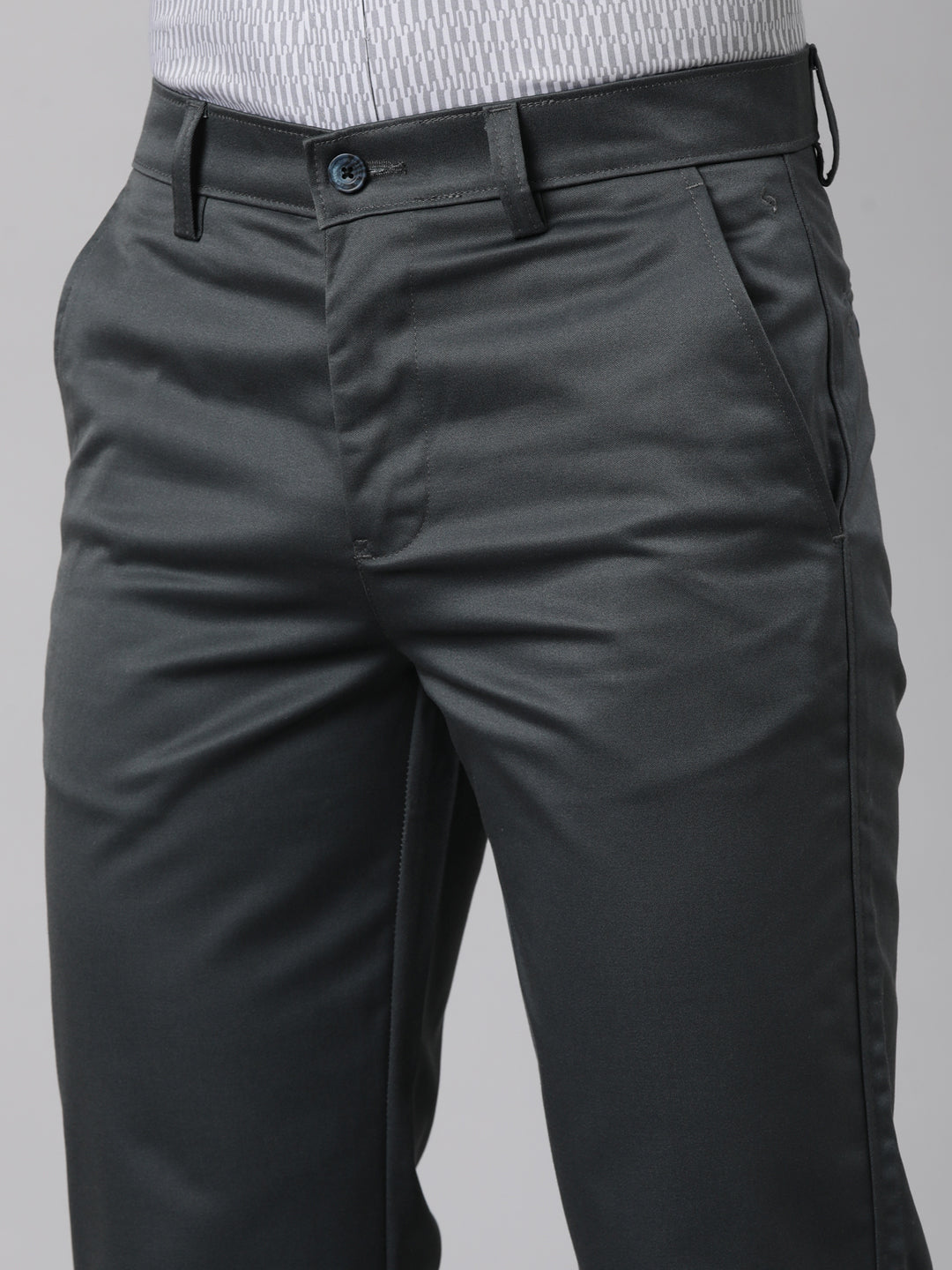 Classic Polo Men's Slate Grey Straight Fit Solid Cotton Trouser | GLINT - SLATE GREY STF