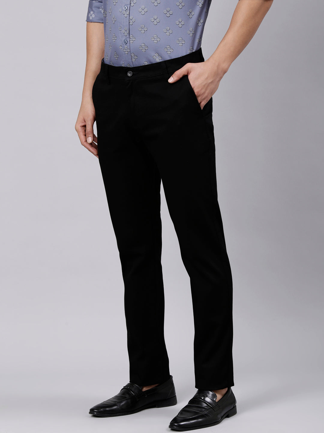 Classic Polo Men's Black Moderate Fit Solid Cotton Trouser | LTR1-EL-03 D-BLK-MF-LY