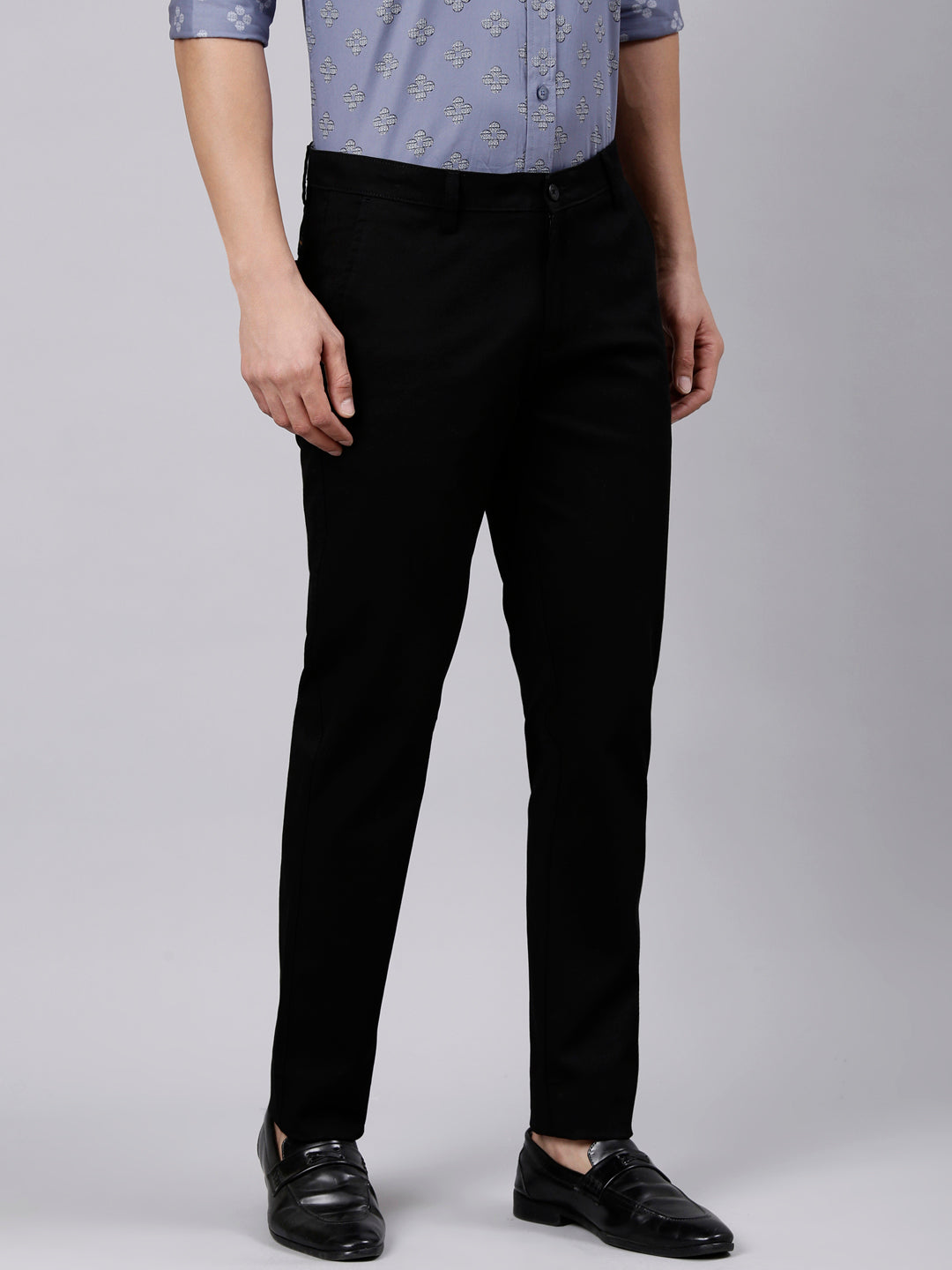 Classic Polo Men's Black Moderate Fit Solid Cotton Trouser | LTR1-EL-03 D-BLK-MF-LY