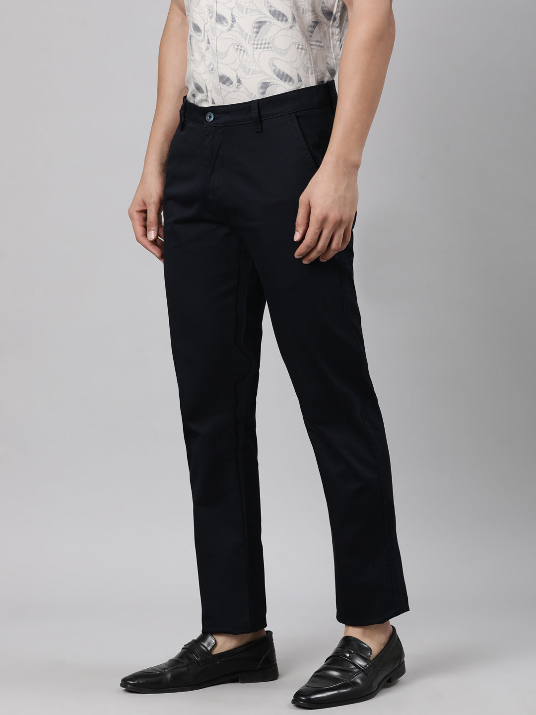 Classic Polo Men's Dark Navy Moderate Fit Solid Cotton Trouser | LTR1-EL-04 B-NVY-MF-LY