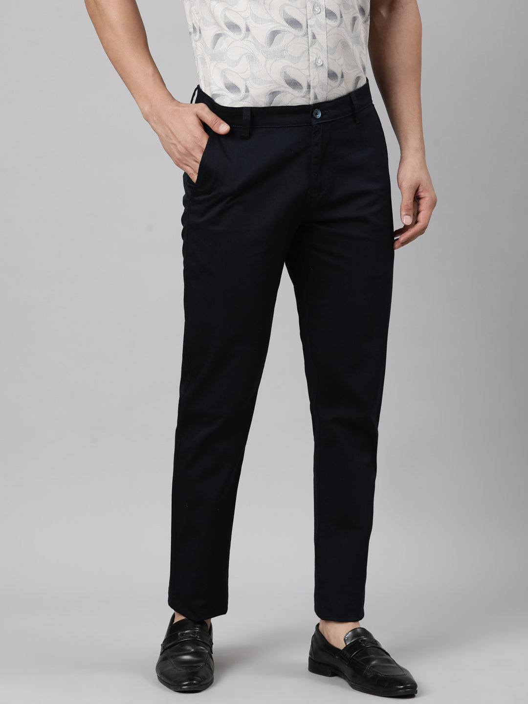 Classic Polo Men's Dark Navy Moderate Fit Solid Cotton Trouser | LTR1-EL-04 B-NVY-MF-LY