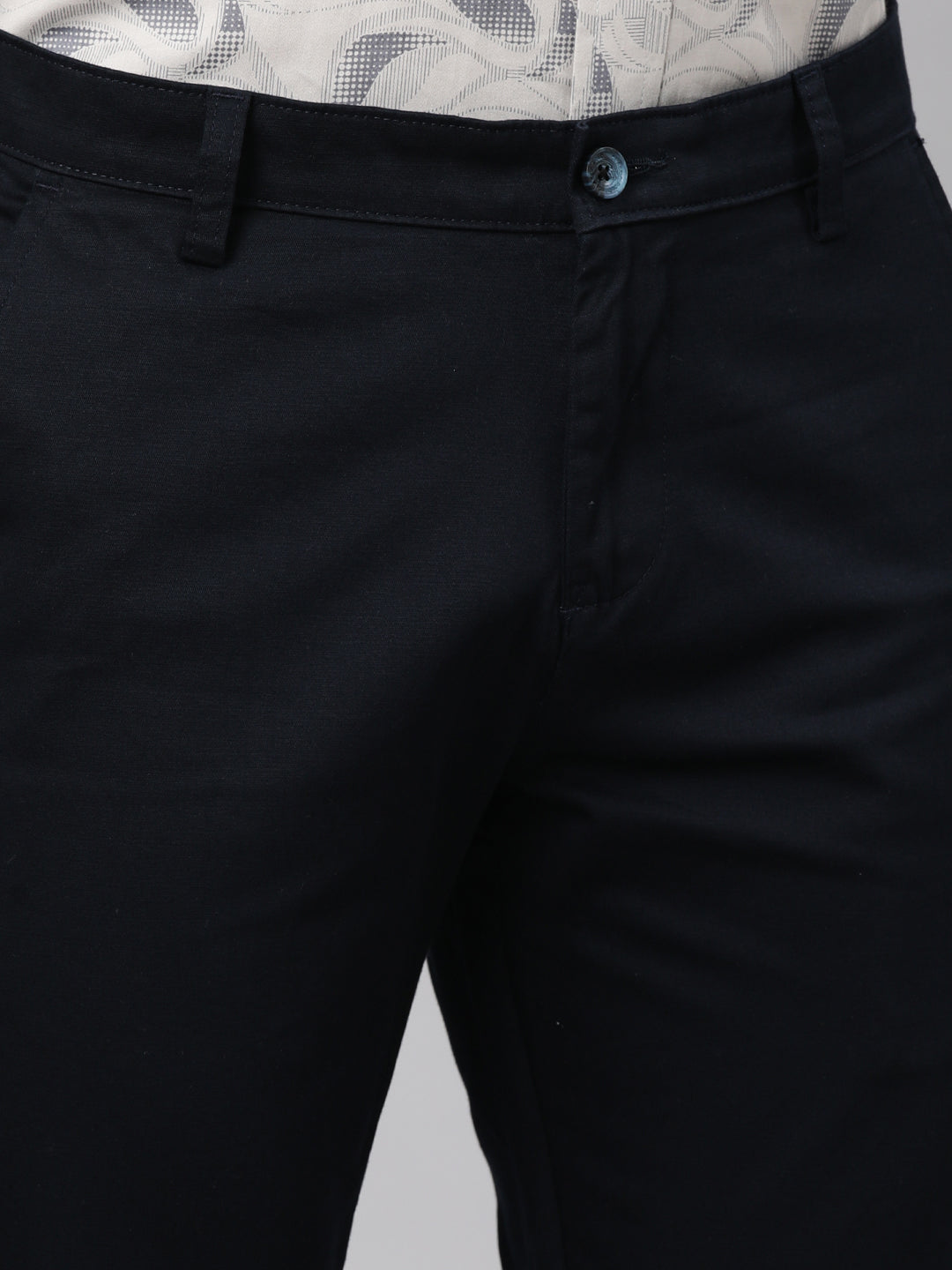 Classic Polo Men's Dark Navy Moderate Fit Solid Cotton Trouser | LTR1-EL-04 B-NVY-MF-LY
