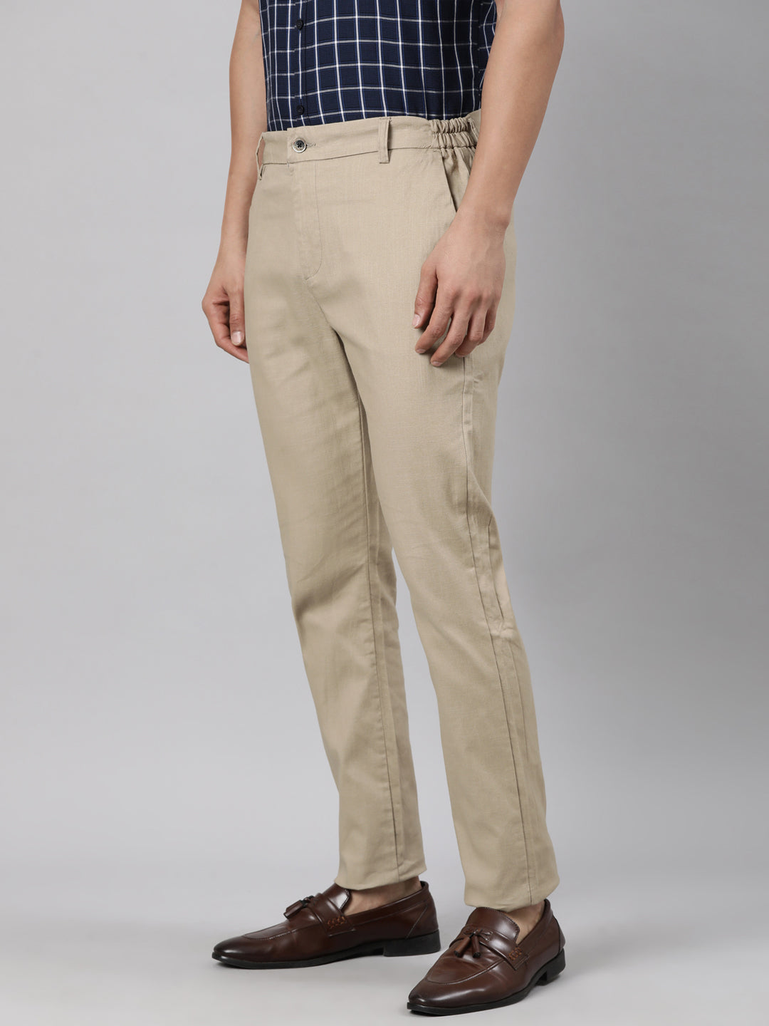 Classic Polo Men's Light Khaki Relaxed Fit Solid Cotton Trouser | LTR1-EL-06 A-KHK-RF-LY
