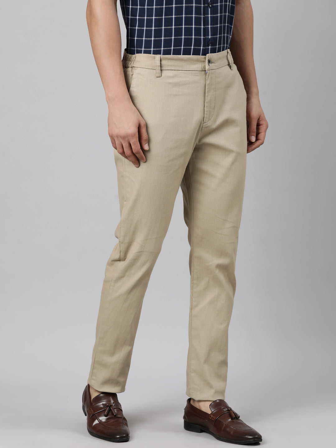 Classic Polo Men's Light Khaki Relaxed Fit Solid Cotton Trouser | LTR1-EL-06 A-KHK-RF-LY