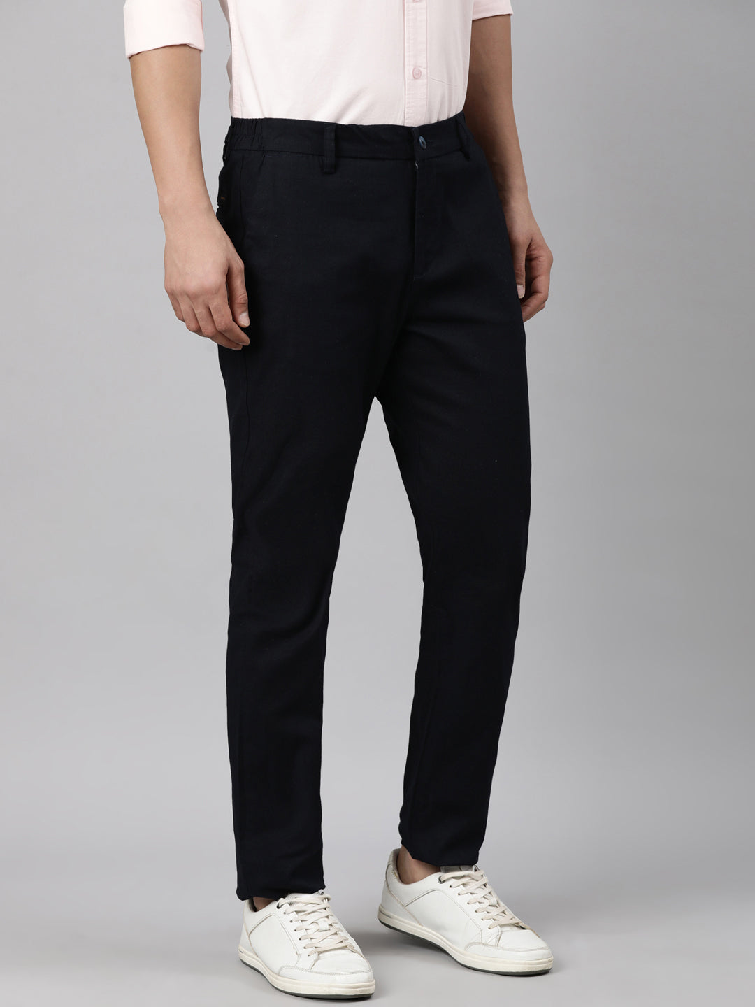 Classic Polo Men's Dark Navy Relaxed Fit Solid Cotton Trouser | LTR1-EL-06 B-NVY-RF-LY