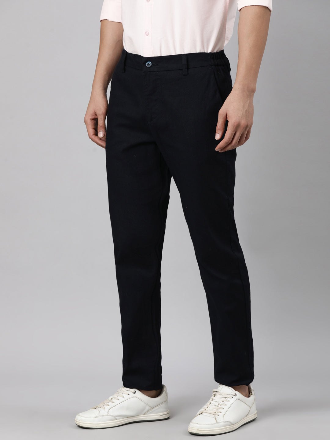 Classic Polo Men's Dark Navy Relaxed Fit Solid Cotton Trouser | LTR1-EL-06 B-NVY-RF-LY