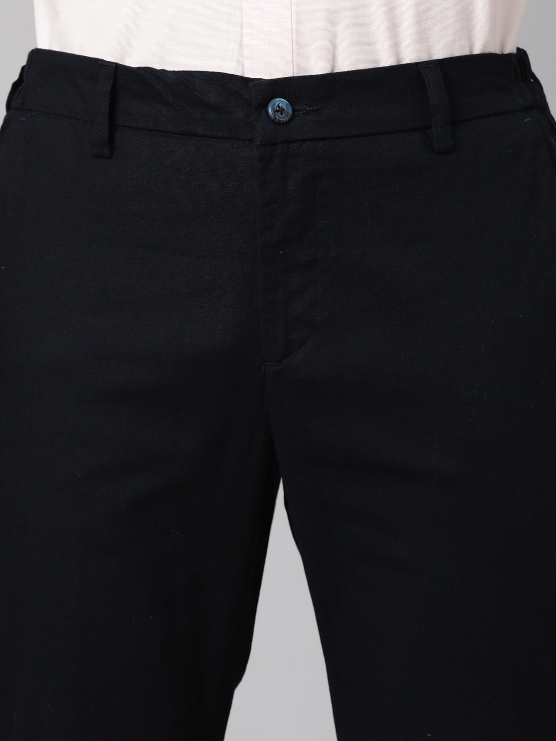 Classic Polo Men's Dark Navy Relaxed Fit Solid Cotton Trouser | LTR1-EL-06 B-NVY-RF-LY