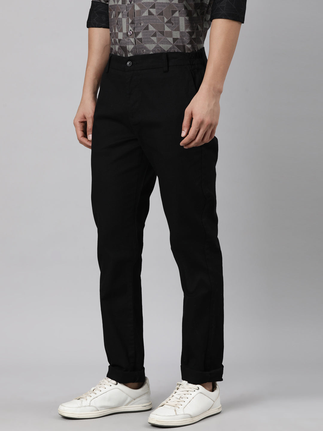 Classic Polo Men's Black Relaxed Fit Solid Cotton Trouser | LTR1-EL-06 C-BLK-RF-LY