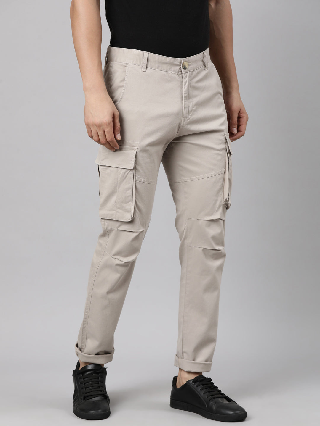 Classic Polo Men's Off-White Moderate Fit Solid Cotton Lycra Cargo Pant | CARGO - KHAKI-CRF-LY