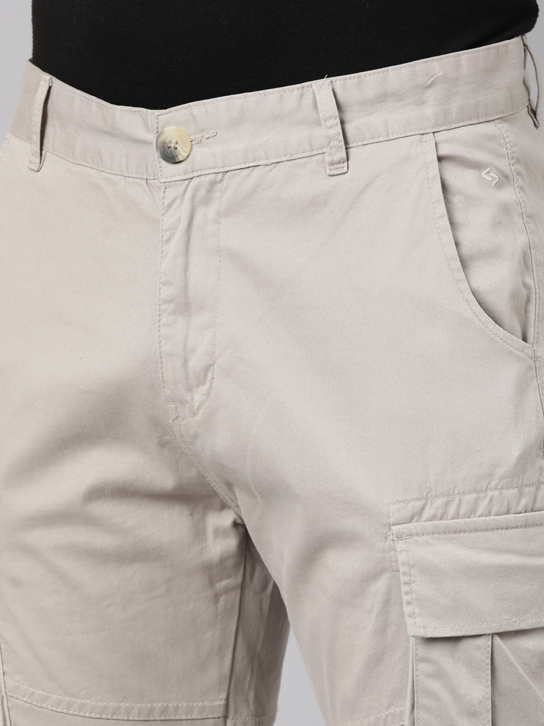 Classic Polo Men's Off-White Moderate Fit Solid Cotton Lycra Cargo Pant | CARGO - KHAKI-CRF-LY