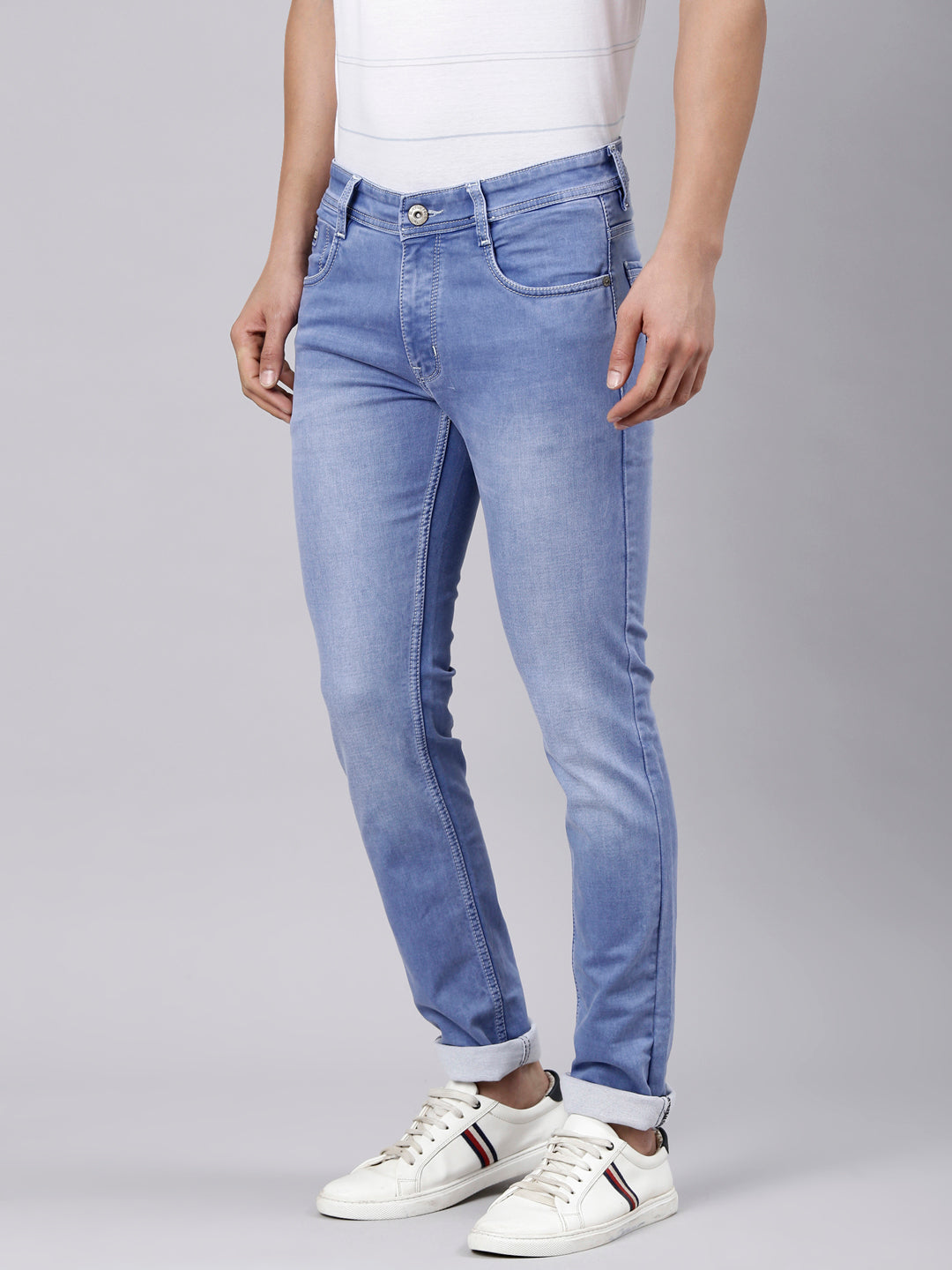 Classic Polo Men's Light Blue Slim Fit Solid Cotton Lycra Denim | CPDR1-02-MNT-SF