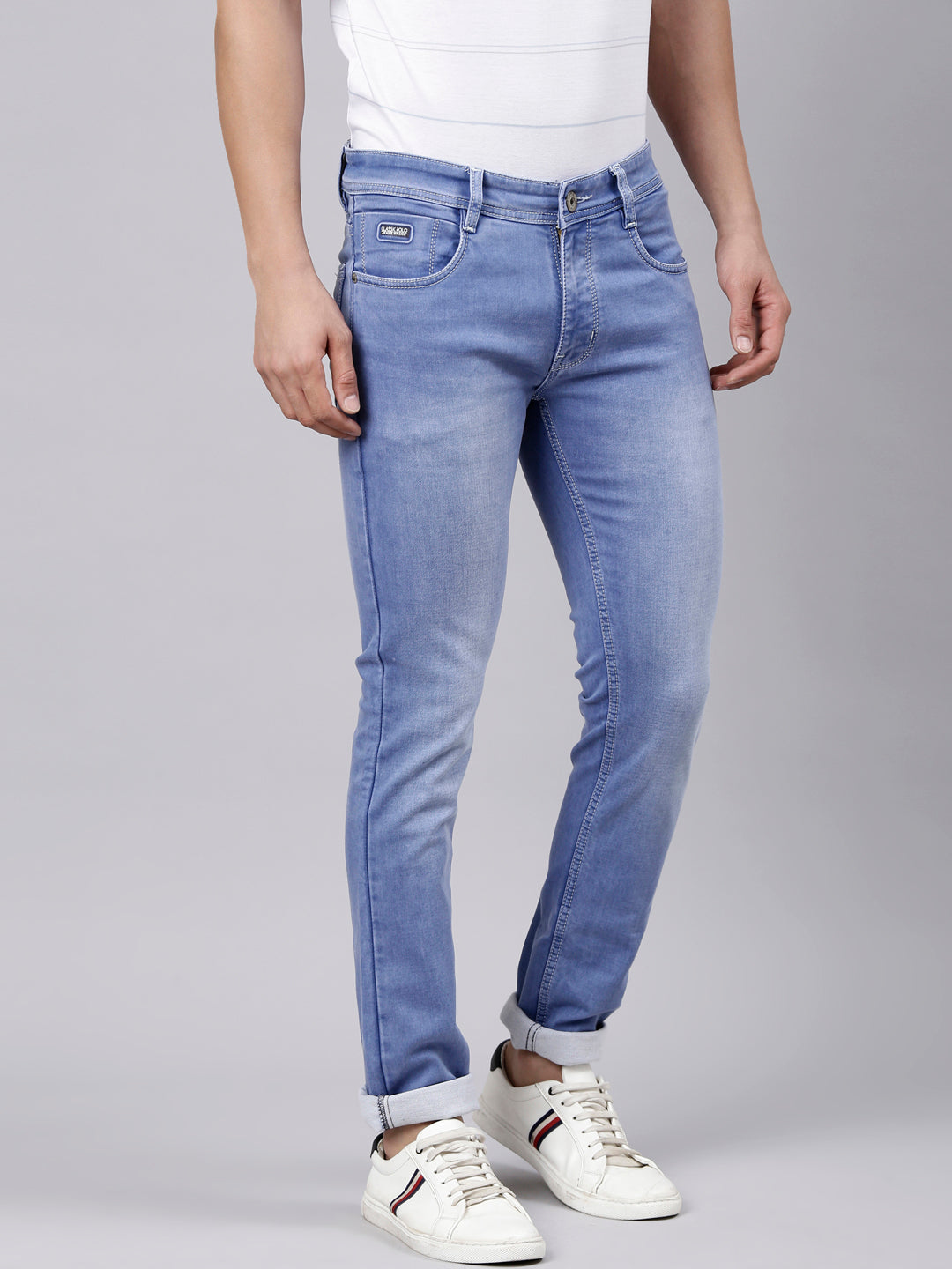 Classic Polo Men's Light Blue Slim Fit Solid Cotton Lycra Denim | CPDR1-02-MNT-SF