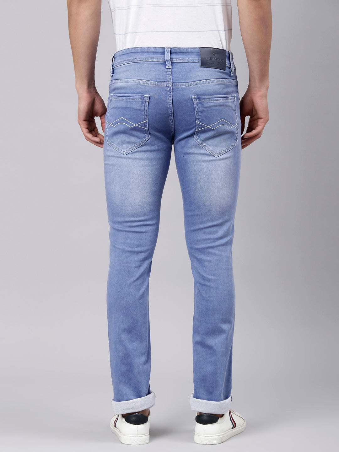 Classic Polo Men's Light Blue Slim Fit Solid Cotton Lycra Denim | CPDR1-02-MNT-SF