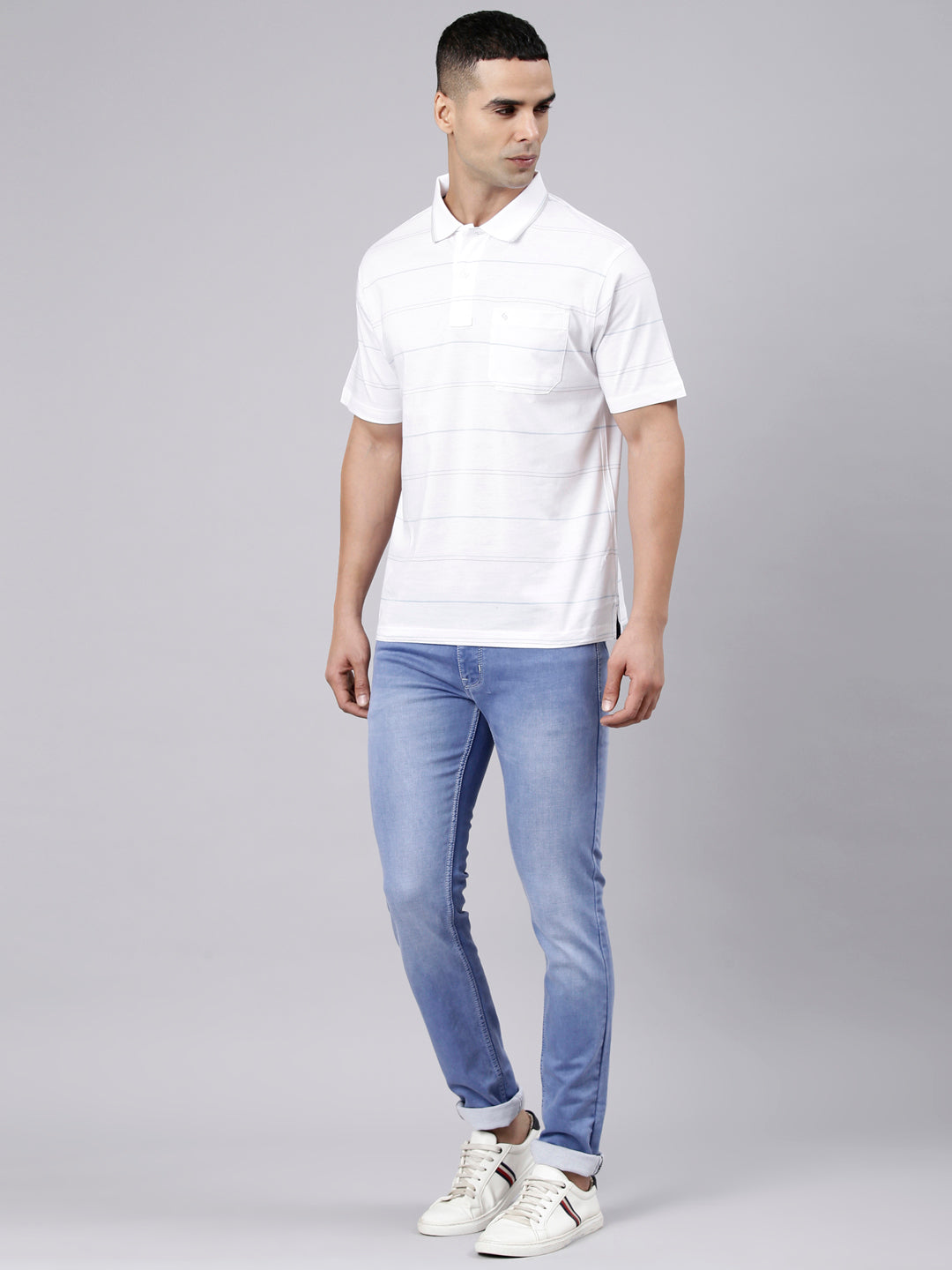Classic Polo Men's Light Blue Slim Fit Solid Cotton Lycra Denim | CPDR1-02-MNT-SF