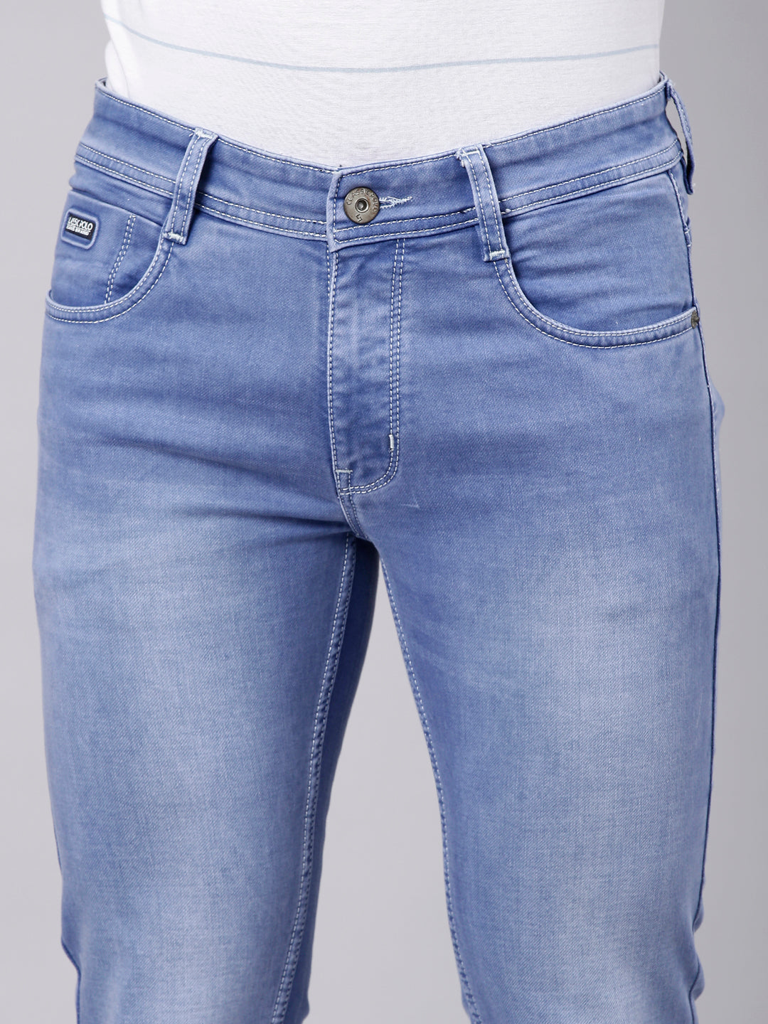 Classic Polo Men's Light Blue Slim Fit Solid Cotton Lycra Denim | CPDR1-02-MNT-SF