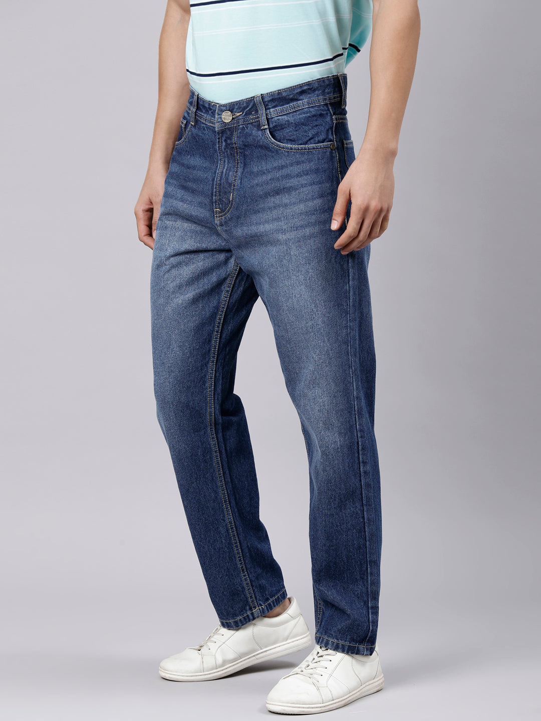 Classic Polo Men's Blue Straight Fit Solid Cotton Lycra Denim | CPDR1-06-LBLU-ST