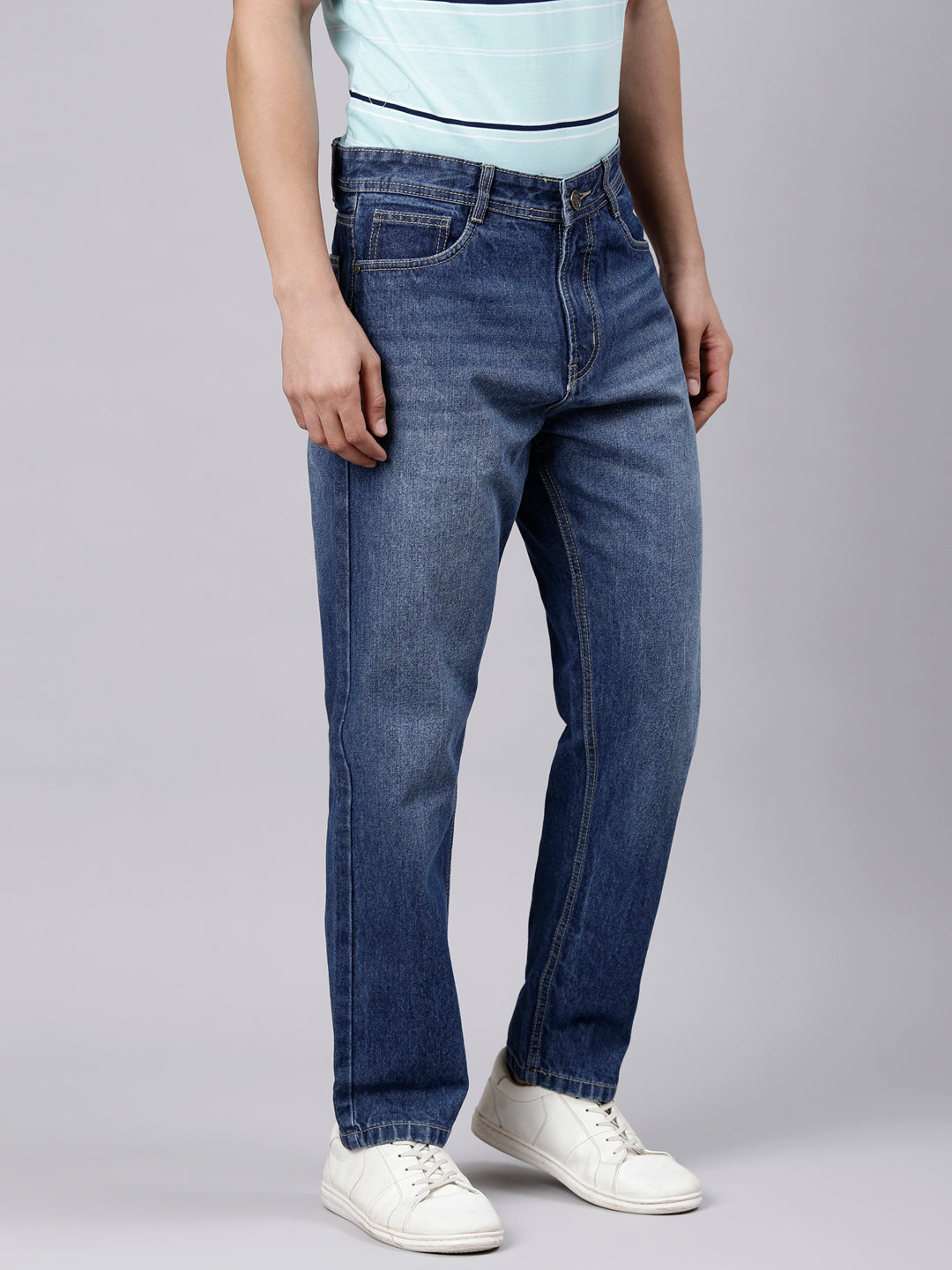 Classic Polo Men's Blue Straight Fit Solid Cotton Lycra Denim | CPDR1-06-LBLU-ST