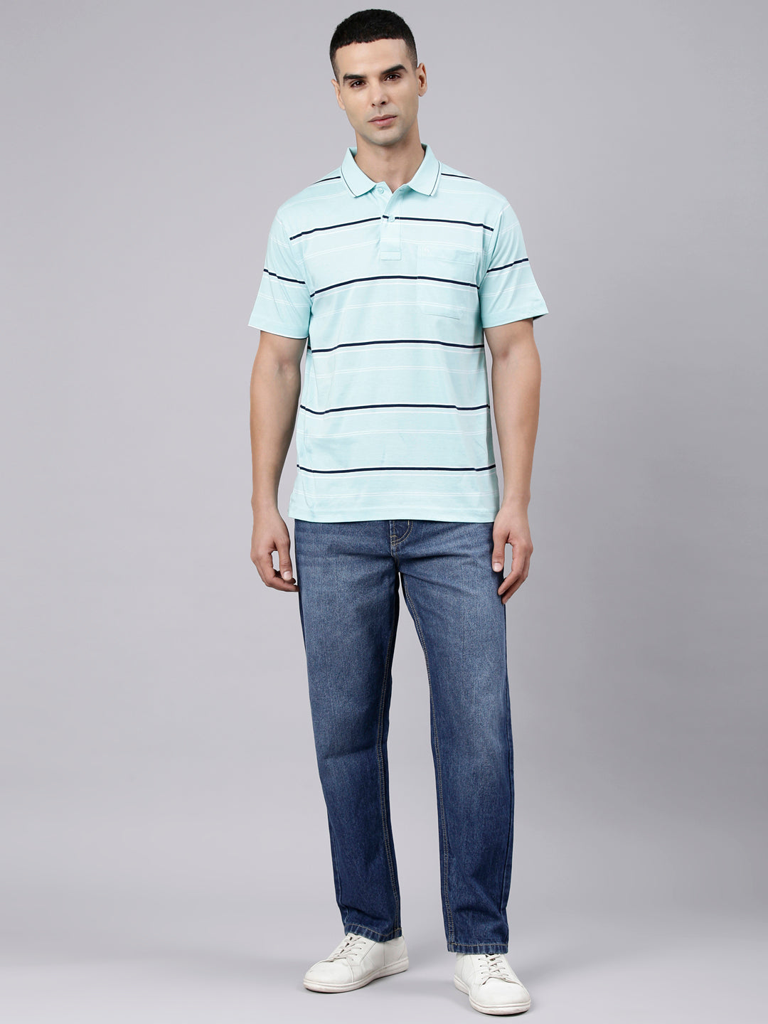 Classic Polo Men's Blue Straight Fit Solid Cotton Lycra Denim | CPDR1-06-LBLU-ST