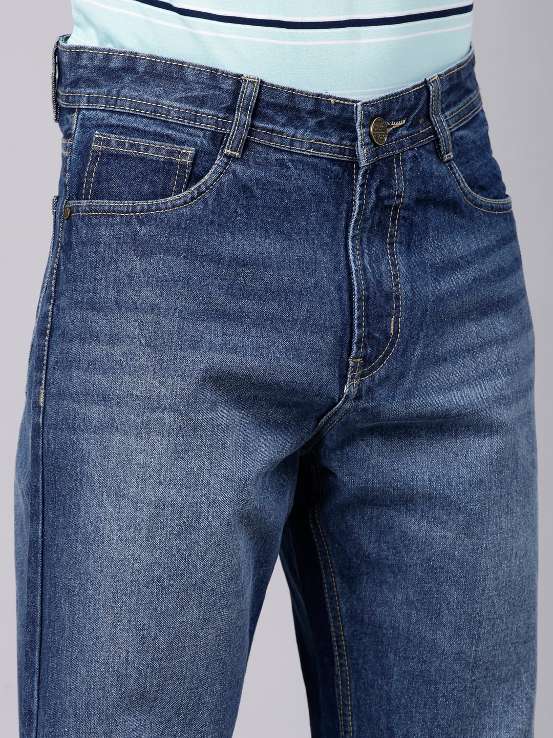 Classic Polo Men's Blue Straight Fit Solid Cotton Lycra Denim | CPDR1-06-LBLU-ST
