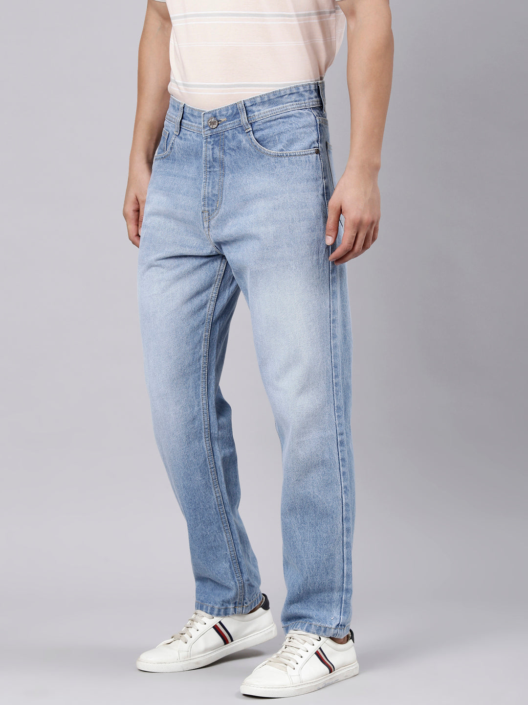Classic Polo Men's Ice Blue Straight Fit Solid Cotton Lycra Denim | CPDR1-09-ICEBLU-ST
