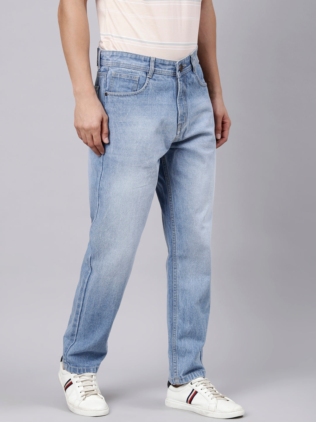 Classic Polo Men's Ice Blue Straight Fit Solid Cotton Lycra Denim | CPDR1-09-ICEBLU-ST