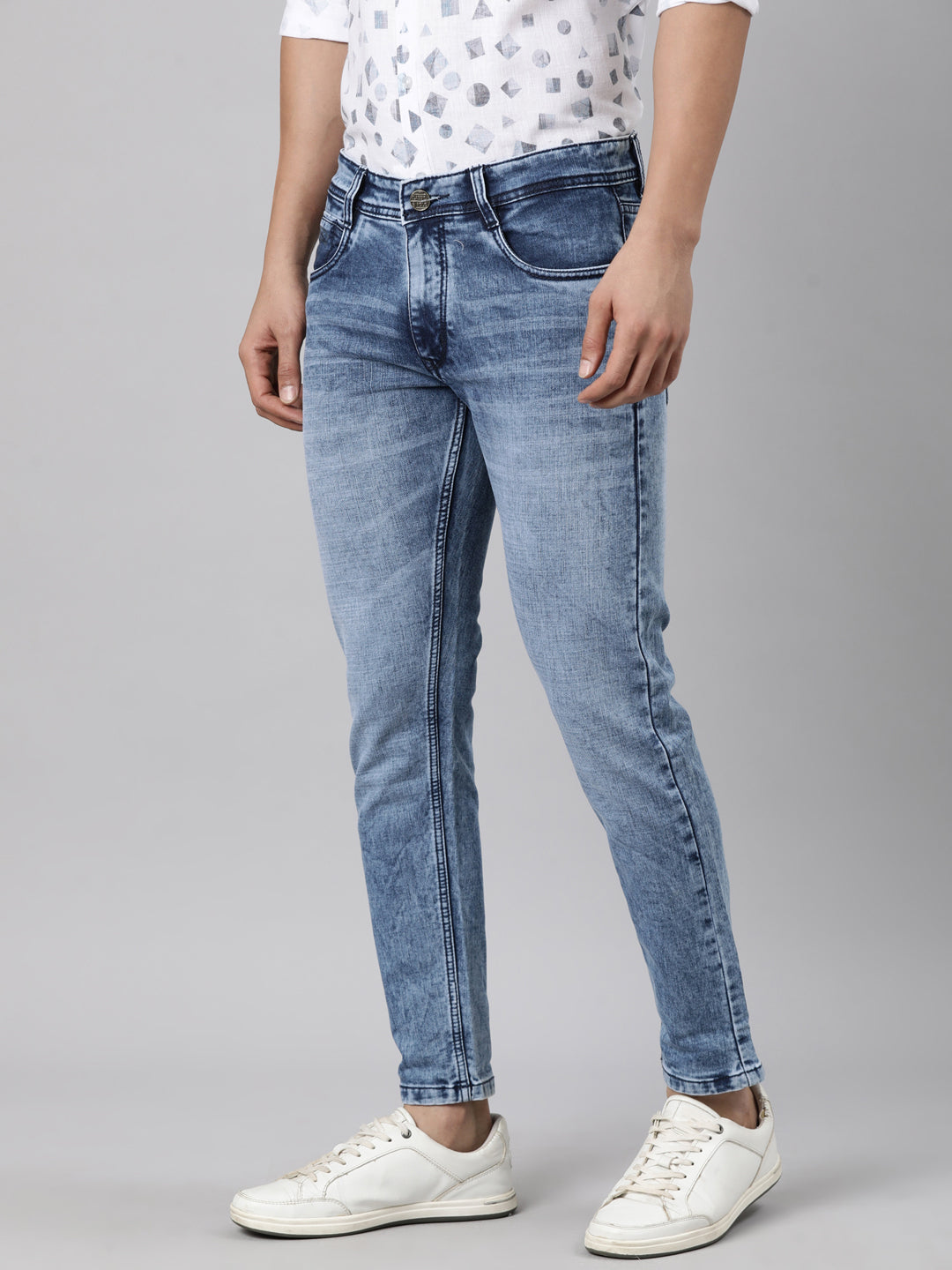 Classic Polo Men's Light Blue Ankle Fit Solid Cotton Lycra Denim | LDMR1-01-LBLU-AF