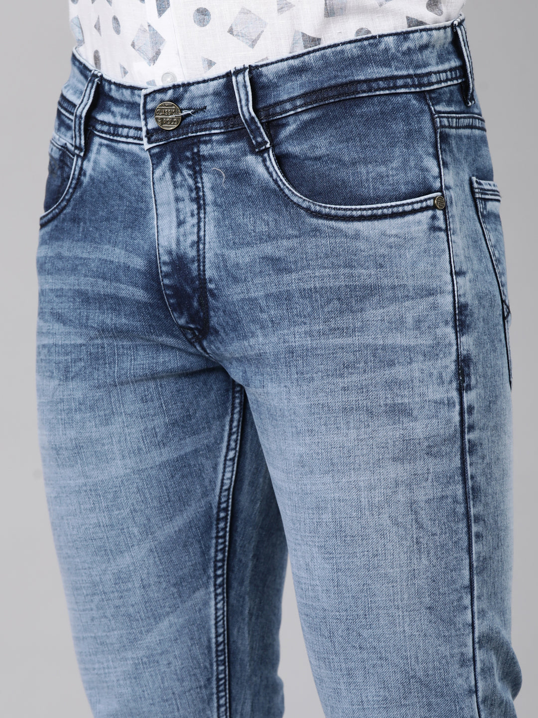 Classic Polo Men's Light Blue Ankle Fit Solid Cotton Lycra Denim | LDMR1-01-LBLU-AF