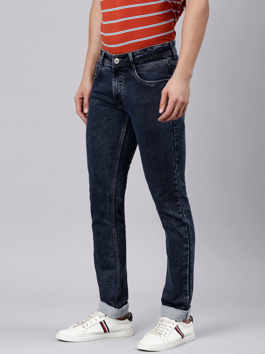 Classic Polo Men's Light Navy Slim Fit Solid Cotton Lycra Denim | LDMR1-03-L.NAVY-SF