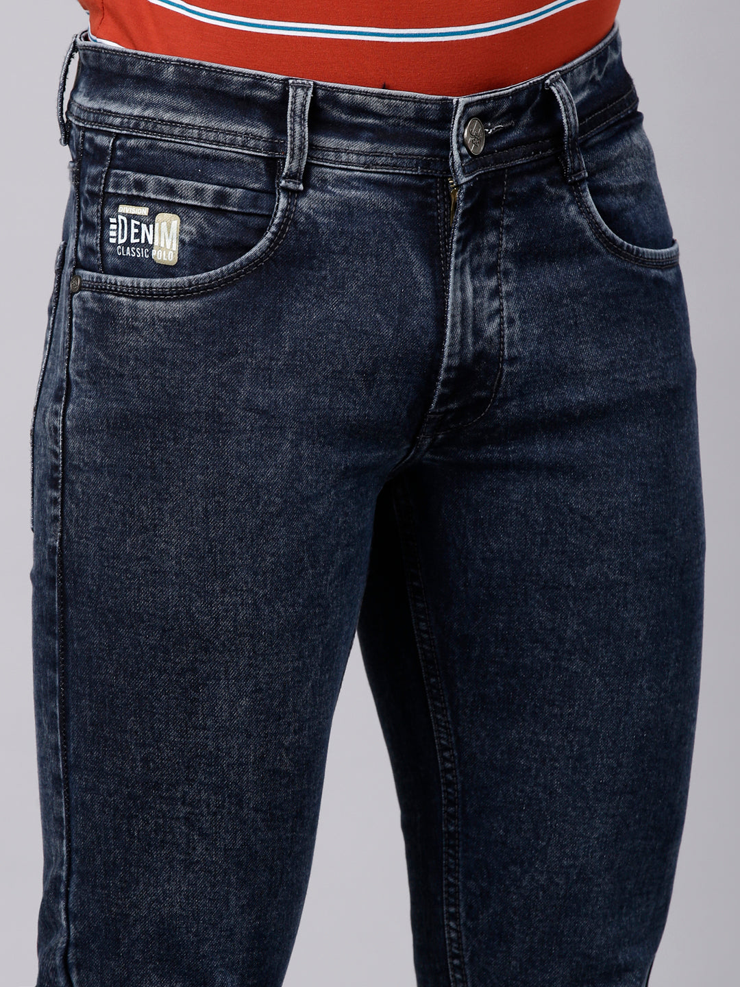 Classic Polo Men's Light Navy Slim Fit Solid Cotton Lycra Denim | LDMR1-03-L.NAVY-SF