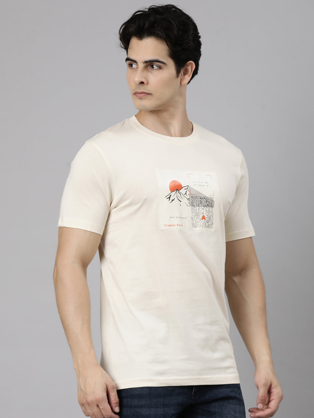Classic Polo Men's Half Sleeve Multicolor Round Neck Slim Fit Printed Cotton T-Shirt | TOY-TRIO-922 SF C
