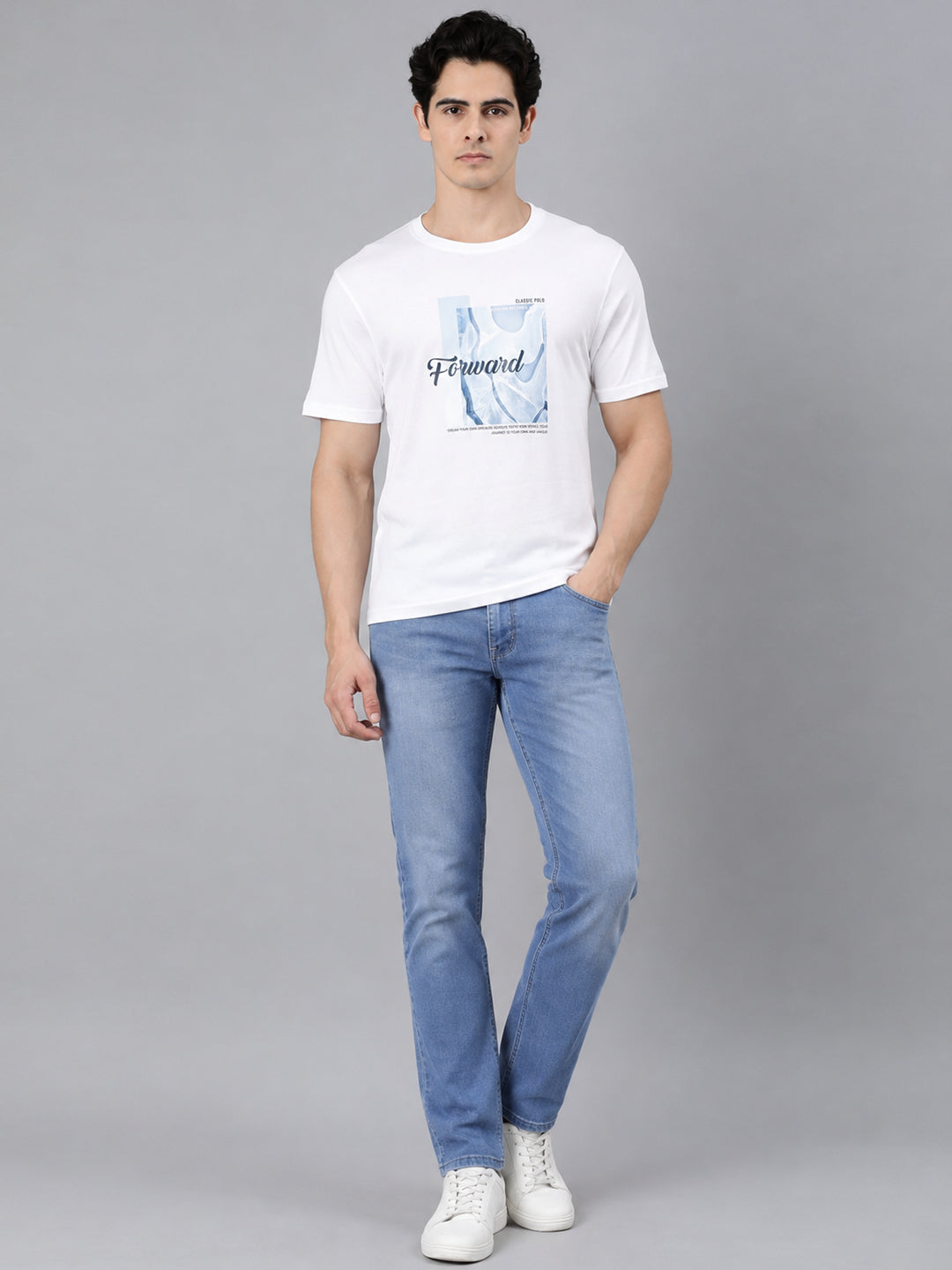 Classic Polo Men's Half Sleeve Multicolor Round Neck Slim Fit Printed Cotton T-Shirt | TOY-TRIO-925 SF C