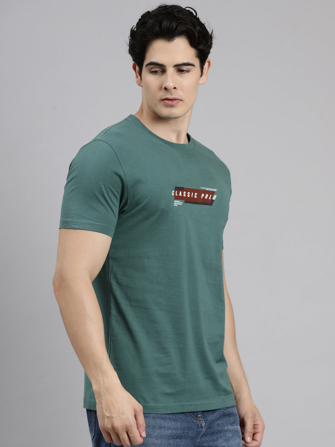 Classic Polo Men's Half Sleeve Multicolor Round Neck Slim Fit Printed Cotton T-Shirt | TOY-TRIO-927 SF C.A