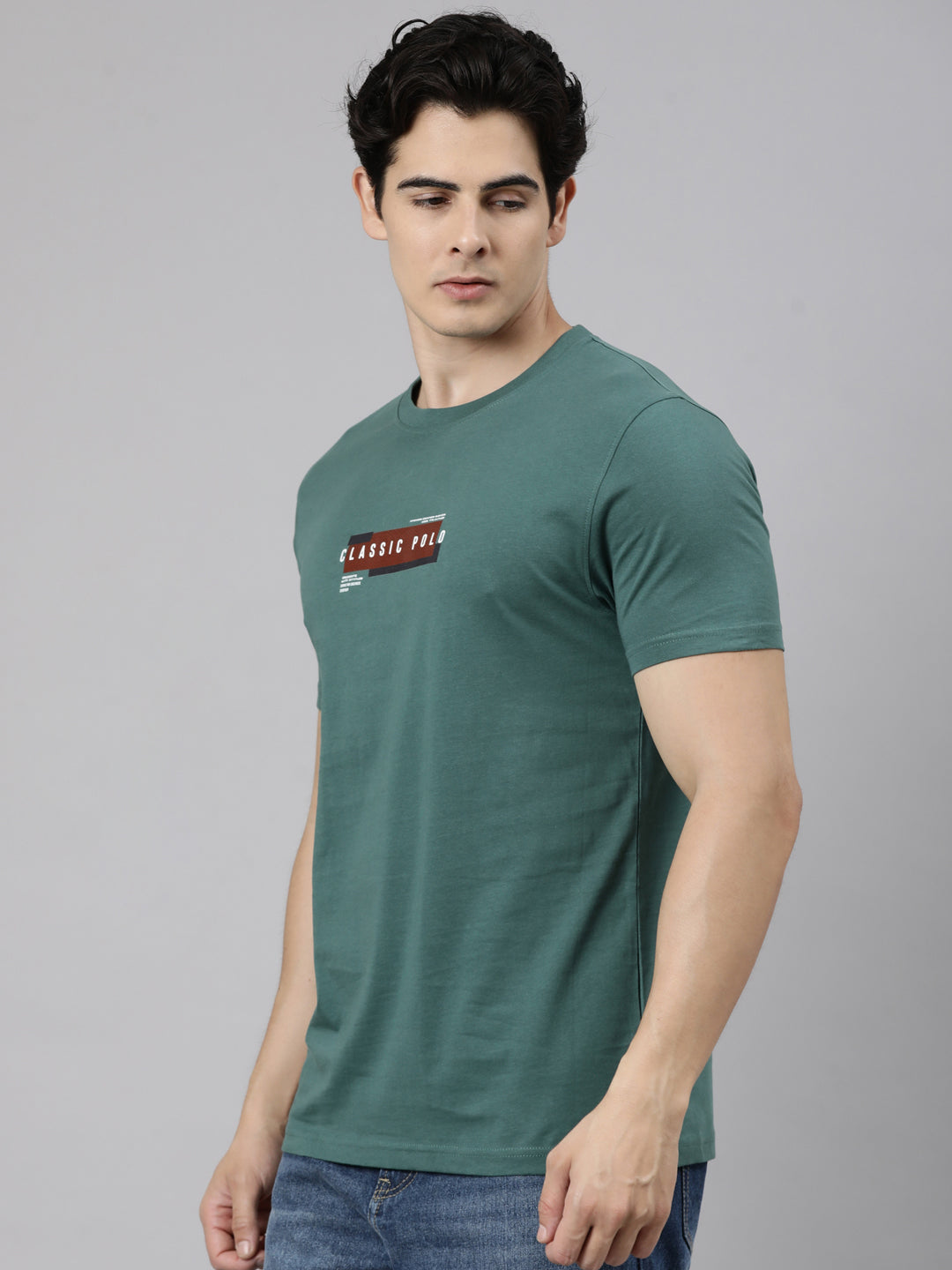 Classic Polo Men's Half Sleeve Multicolor Round Neck Slim Fit Printed Cotton T-Shirt | TOY-TRIO-927 SF C.A