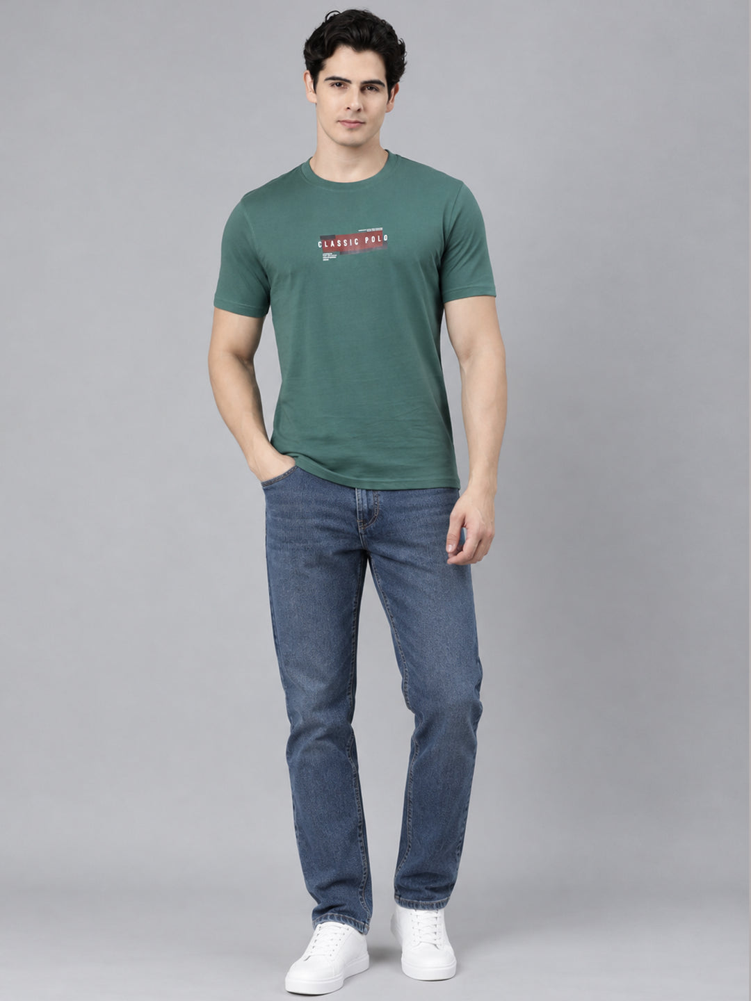 Classic Polo Men's Half Sleeve Multicolor Round Neck Slim Fit Printed Cotton T-Shirt | TOY-TRIO-927 SF C.A