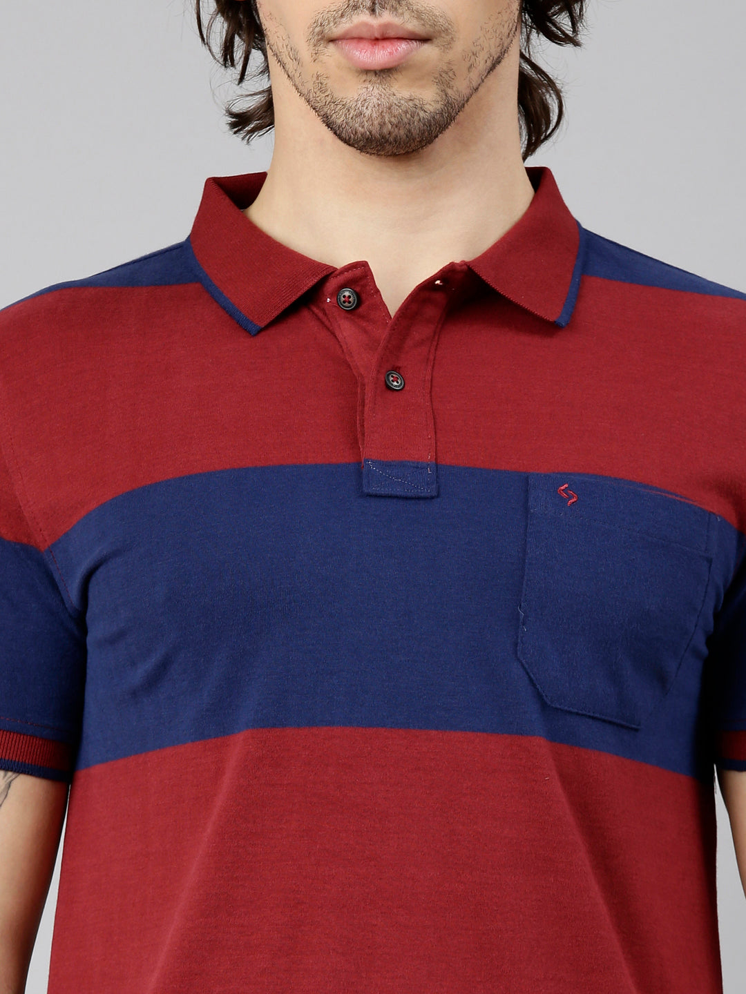 Classic Polo Men's Half Sleeve Maroon Polo Neck Slim Fit Striped Cotton Blend T-Shirt | CPEG - 370 A SF P
