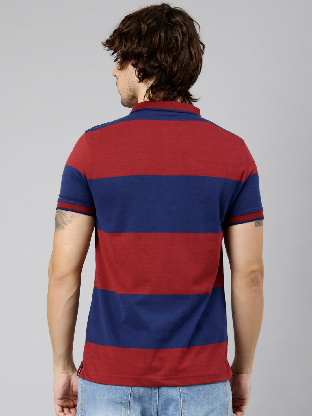 Classic Polo Men's Half Sleeve Maroon Polo Neck Slim Fit Striped Cotton Blend T-Shirt | CPEG - 370 A SF P