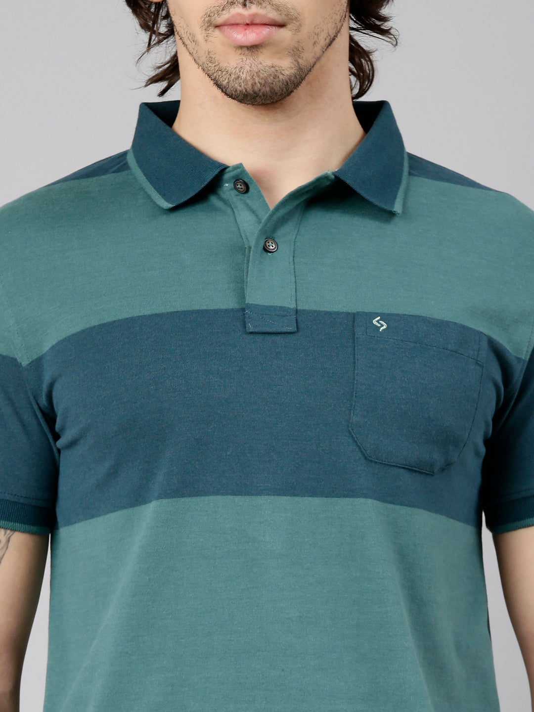 Classic Polo Men's Half Sleeve Green Polo Neck Slim Fit Striped Cotton Blend T-Shirt | CPEG - 370 B SF P