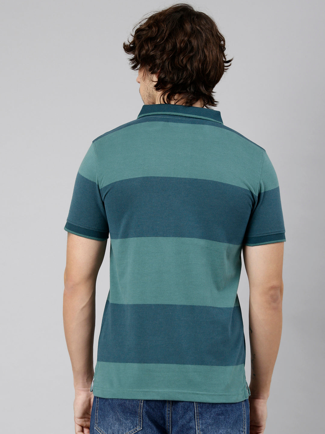 Classic Polo Men's Half Sleeve Green Polo Neck Slim Fit Striped Cotton Blend T-Shirt | CPEG - 370 B SF P