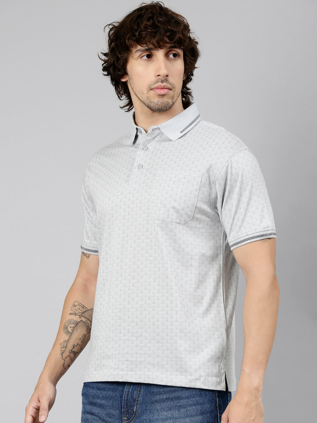 Classic Polo Men's Half Sleeve Grey Polo Neck Authentic Fit AOP Cotton T-Shirt | CRESTAL AOP - 02 B AF P