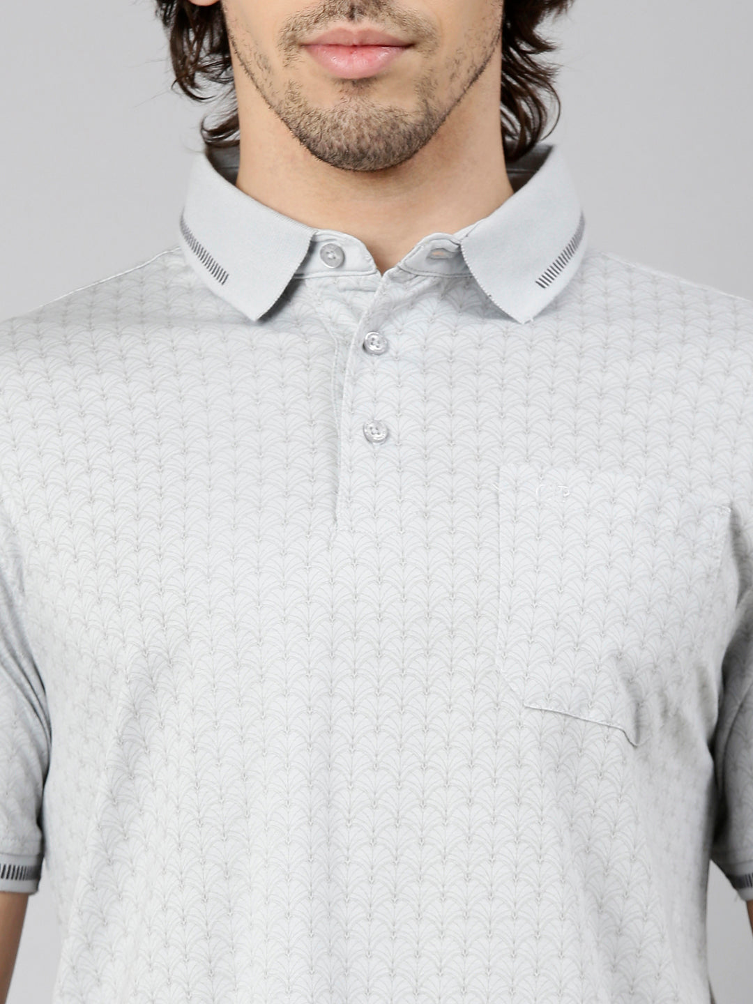 Classic Polo Men's Half Sleeve Grey Polo Neck Authentic Fit AOP Cotton T-Shirt | CRESTAL AOP - 02 B AF P