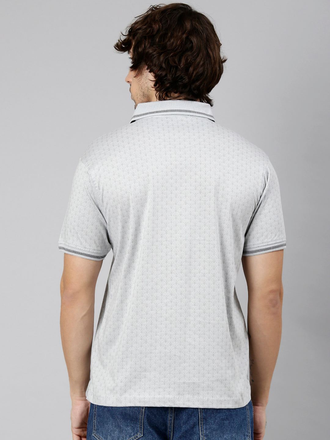 Classic Polo Men's Half Sleeve Grey Polo Neck Authentic Fit AOP Cotton T-Shirt | CRESTAL AOP - 02 B AF P