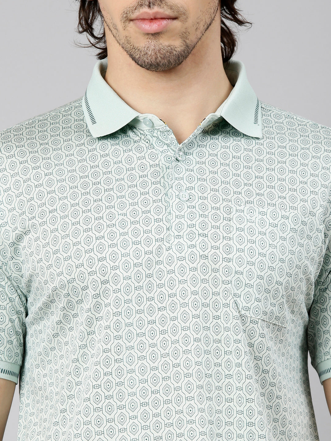 Classic Polo Men's Half Sleeve Light Green Polo Neck Authentic Fit AOP Cotton T-Shirt | CRESTAL AOP - 04 A AF P